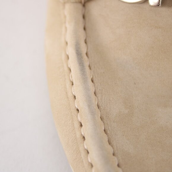 Ferragamo Flats Sz 7 Beige Suede Silver Hardware Driving Moc Leather Loafers - Picture 10 of 12